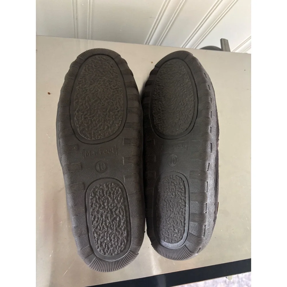 Aden Mens Suede Slippers Dark Brown Lambskin Lined House Shoes Size 10